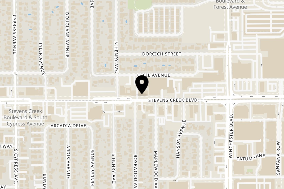 Map showing the location of The Port of Peri Peri San Jose CA on 3245 Stevens Creek Blvd in San Jose