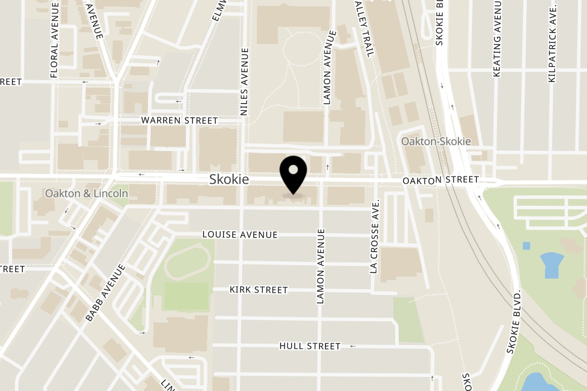 Map showing the location of The Port of Peri Peri Skokie IL on 4915 Oakton St in Skokie
