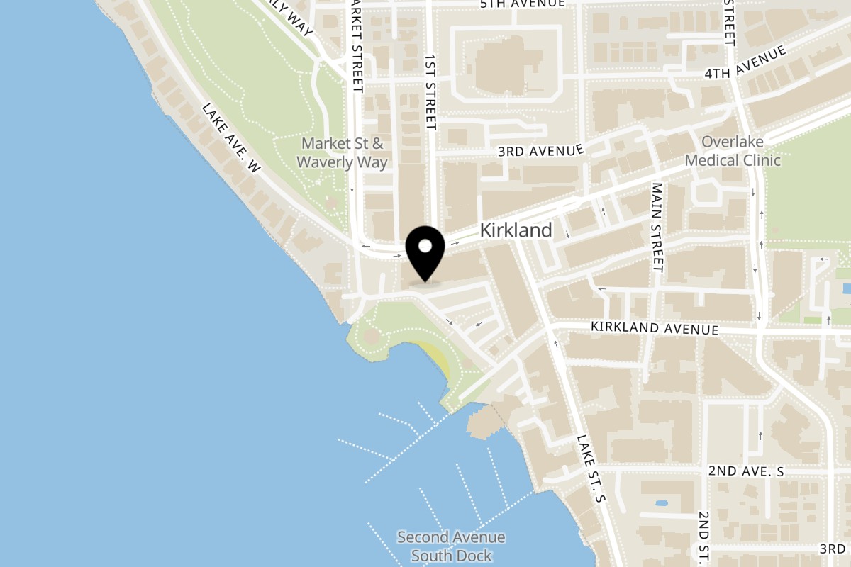 Map showing the location of The Port of Peri Peri Kirkland WA on 52 Lakeshore Plaza Ste D in Kirkland
